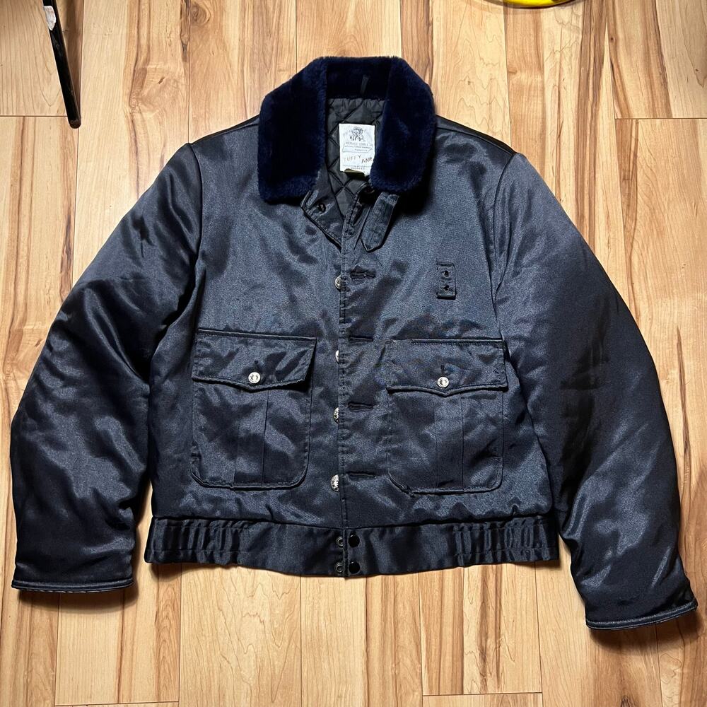 VINTAGE Horace Small Police Tuffy Jacket Size 40R Sherpa Collar Black Bomber - Picture 2 of 8
